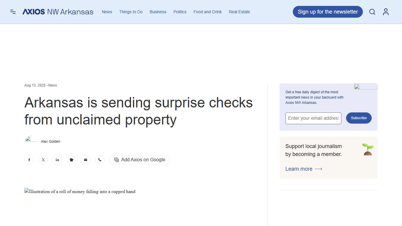 Arkansas is sending surprise checks from unclaimed property - Axios NW Arkansas